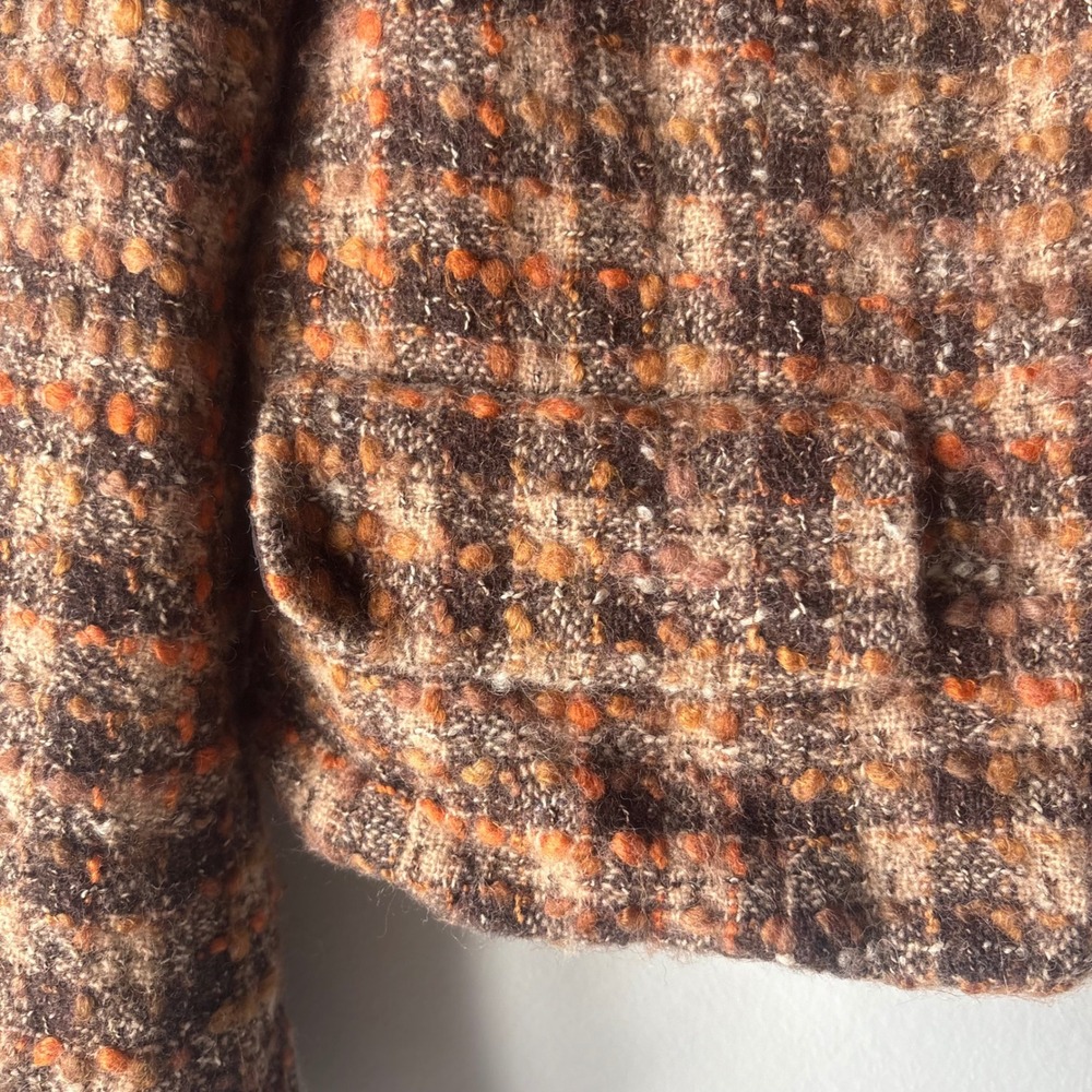 Ann Taylor LOFT Brown Orange Plaid Boucle Tweed Cropped Jacket Blazer Size 10 - Picture 7 of 9
